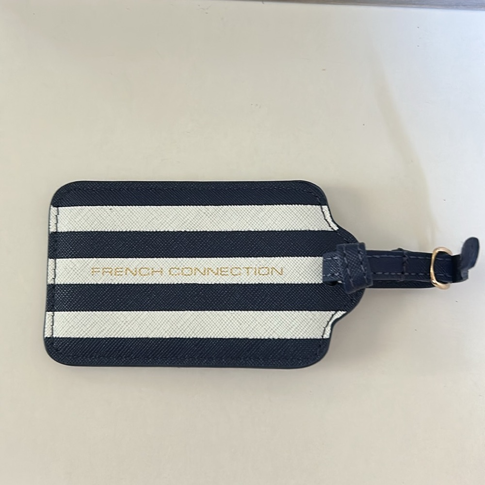 French Connection Striped Navy and White Luggage Tag - Picture 1 of 3